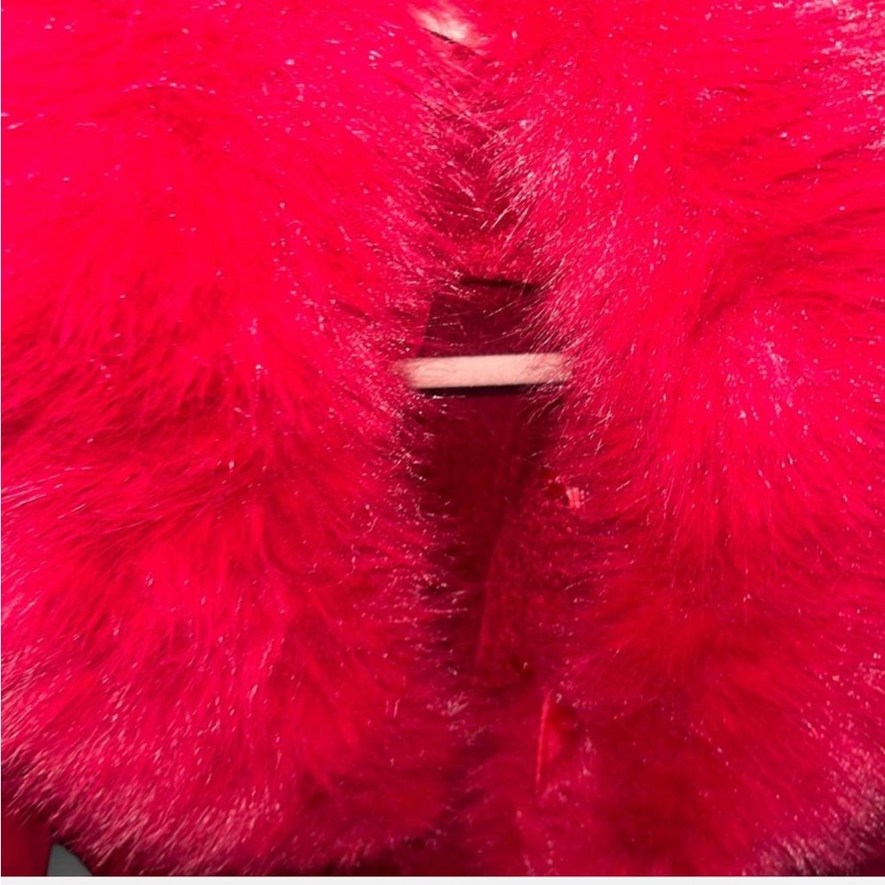 Elegant Red Faux Fur Collar Trench Coat - Picture 6 of 7